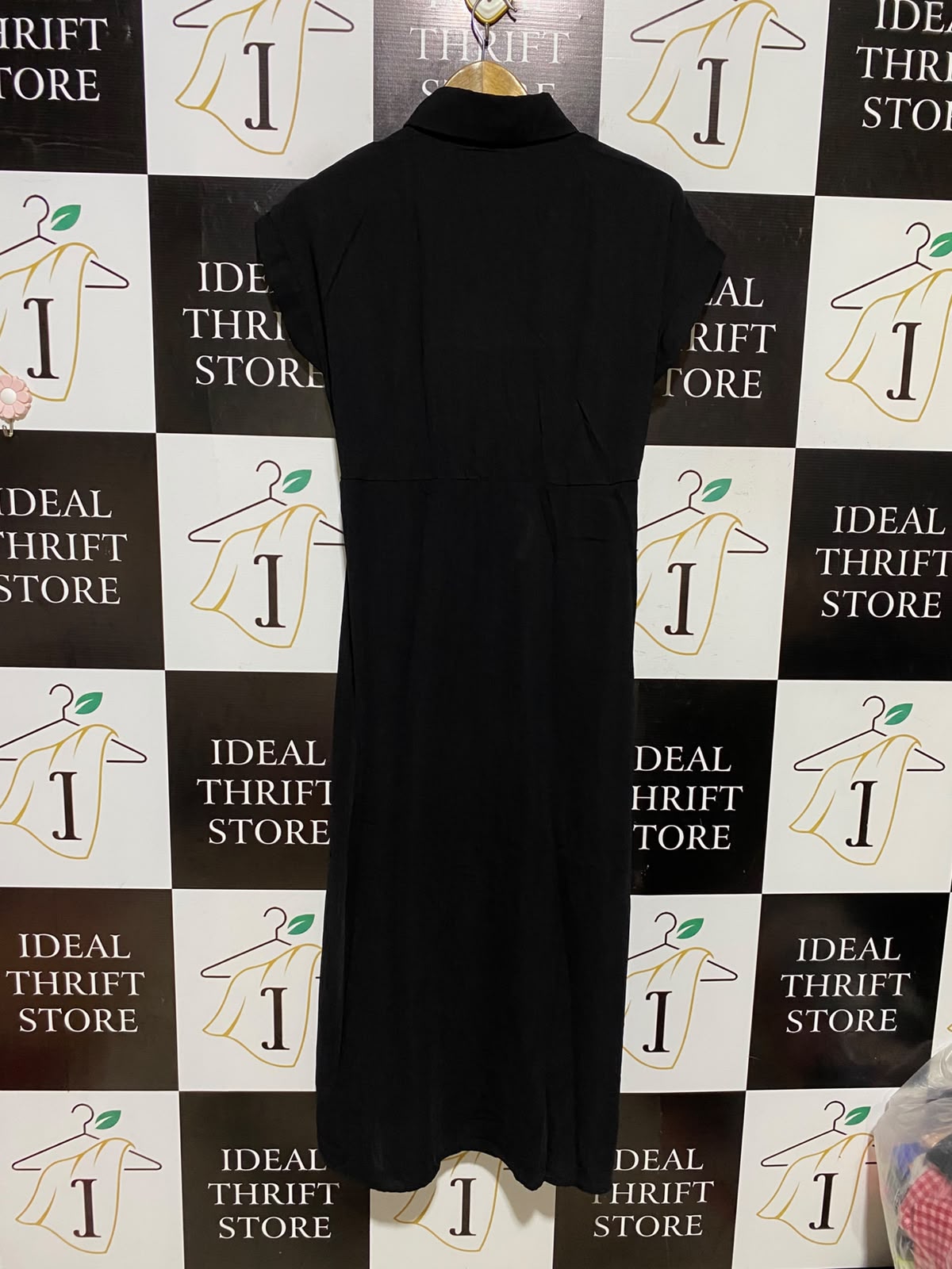 NEW LOOK |S| BUST 17| A8| BLACK SHORT SLEEVE BUTTON-FRONT SHIRT DRESS