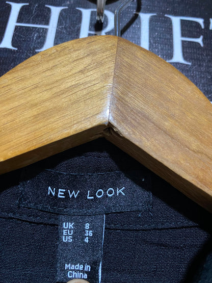 NEW LOOK |S| BUST 17| A8| BLACK SHORT SLEEVE BUTTON-FRONT SHIRT DRESS