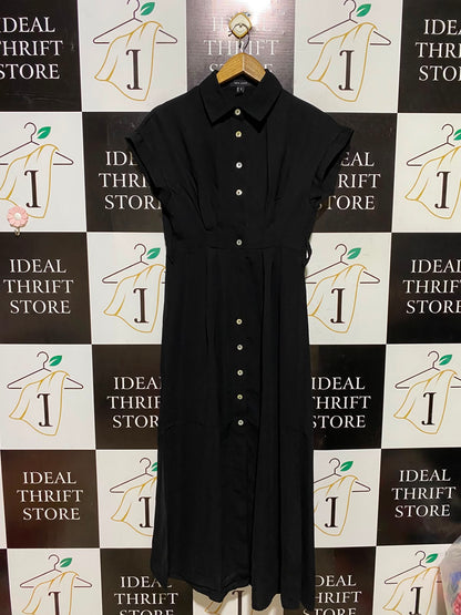 NEW LOOK |S| BUST 17| A8| BLACK SHORT SLEEVE BUTTON-FRONT SHIRT DRESS