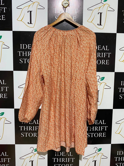 H&M |M| BUST 22| A8| ORANGE & CREAM GEOMETRIC PRINT V-NECK MINI DRESS