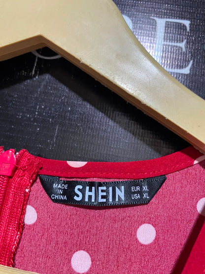 SHEIN |XL| BUST 19| A8| WOMEN'S RED & WHITE POLKA DOT V-NECK MIDI DRESS