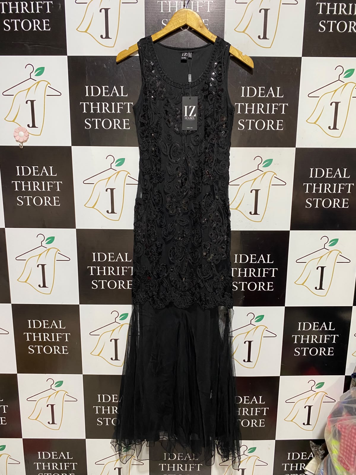 IZABEL |S| BUST 15| A8| WOMEN'S BLACK SEQUINED EMBROIDERED LACE MAXI DRESS