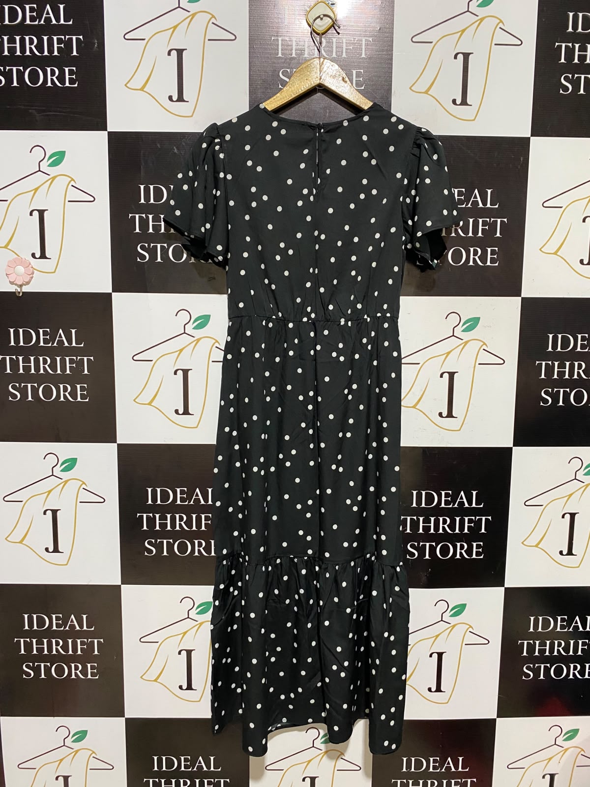 NEW LOOK |S| BUST 17| A8| WOMEN'S BLACK & WHITE POLKA DOT PUFF SLEEVE MIDI DRESS