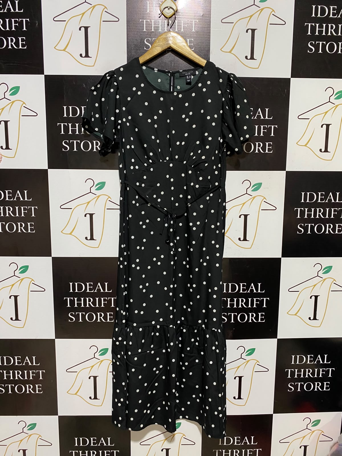 NEW LOOK |S| BUST 17| A8| WOMEN'S BLACK & WHITE POLKA DOT PUFF SLEEVE MIDI DRESS