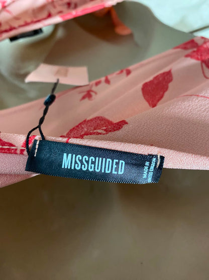 MISSGUIDED |S| A8| WOMEN'S PINK & RED FLORAL PRINT TWO-PIECE CROP TOP & SKIRT SET