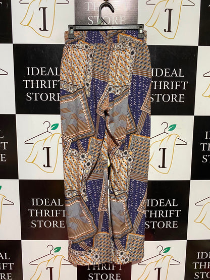 |S| WAIST 26| A7| MULTICOLOR GEOMETRIC PATCHWORK PRINT WIDE-LEG TROUSERS