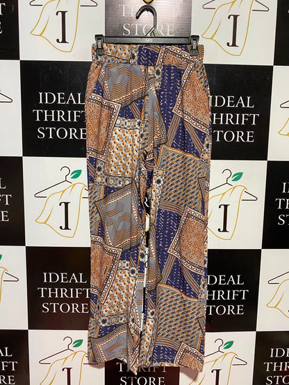 |S| WAIST 26| A7| MULTICOLOR GEOMETRIC PATCHWORK PRINT WIDE-LEG TROUSERS