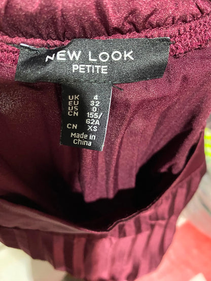 NEW LOOK |S| WAIST 22| A7| WOMEN'S BURGUNDY SATIN PLEATED MIDI SKIRT