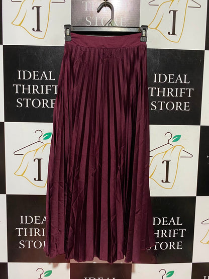 NEW LOOK |S| WAIST 22| A7| WOMEN'S BURGUNDY SATIN PLEATED MIDI SKIRT