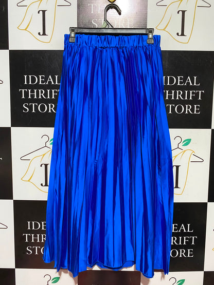 PRIMARK |S| WAIST 26| A7| WOMEN'S ROYAL BLUE SATIN PLEATED MIDI SKIRT