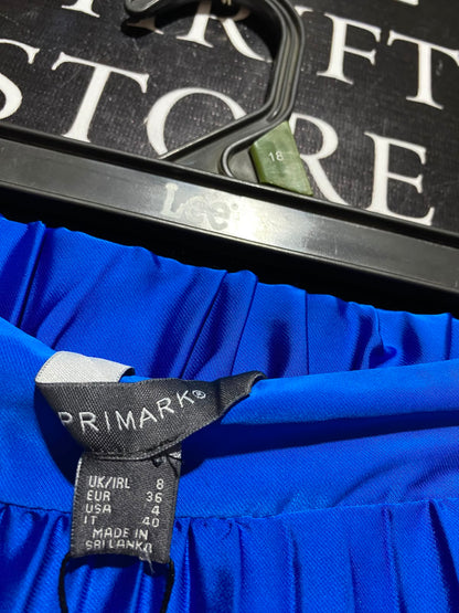 PRIMARK |S| WAIST 26| A7| WOMEN'S ROYAL BLUE SATIN PLEATED MIDI SKIRT