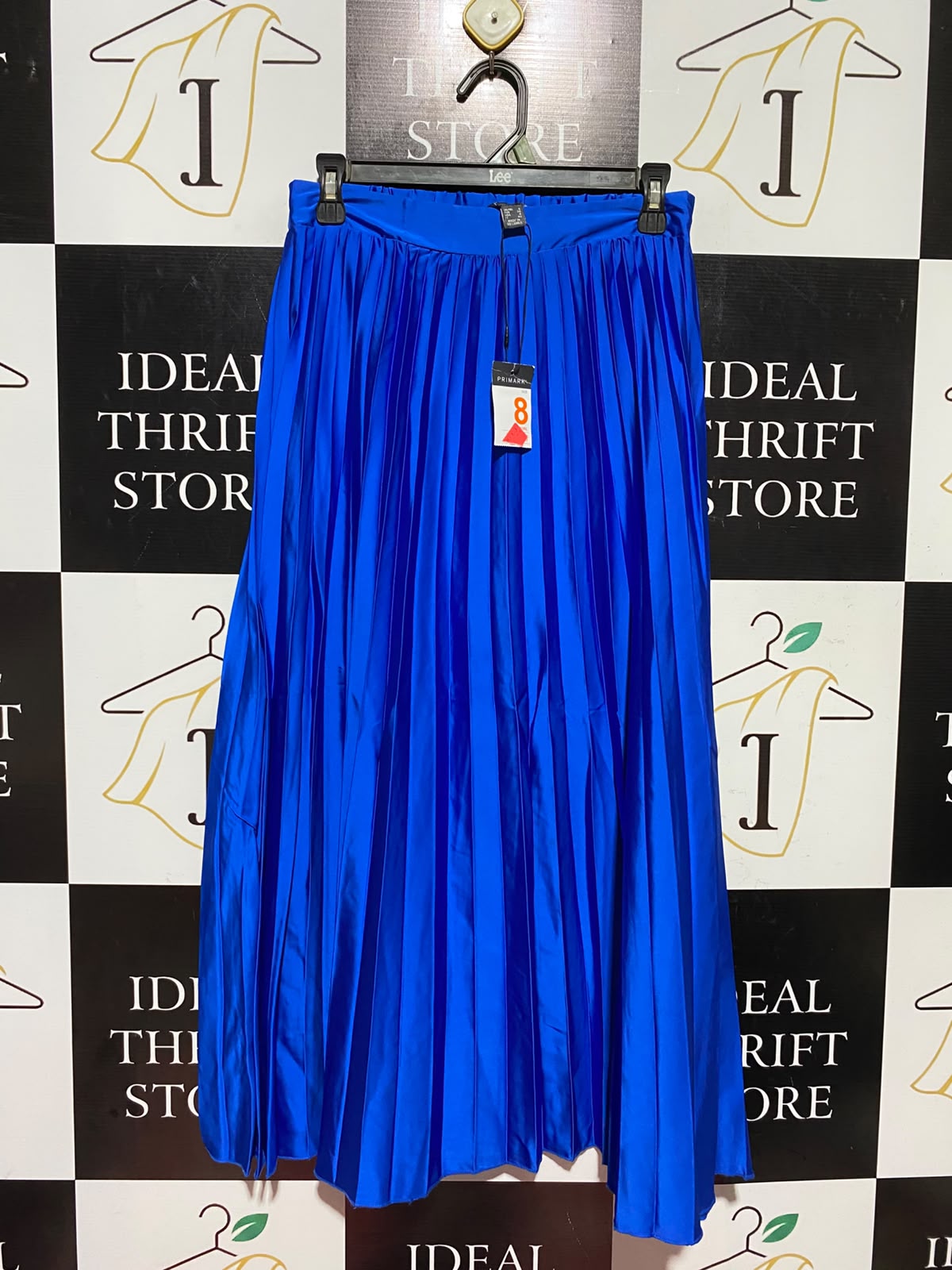 PRIMARK |S| WAIST 26| A7| WOMEN'S ROYAL BLUE SATIN PLEATED MIDI SKIRT