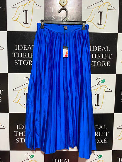 PRIMARK |S| WAIST 26| A7| WOMEN'S ROYAL BLUE SATIN PLEATED MIDI SKIRT