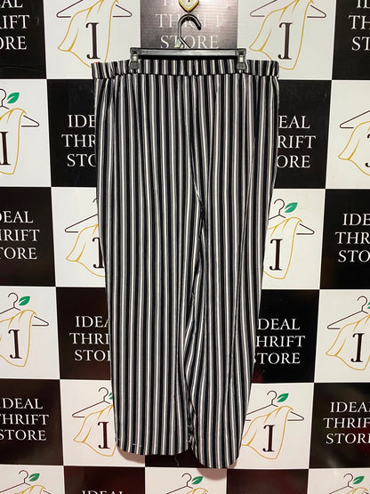 WIDE LEG |XXL| WAIST 38| A7| WOMEN'S BLACK & WHITE VERTICAL STRIPED WIDE-LEG TROUSERS