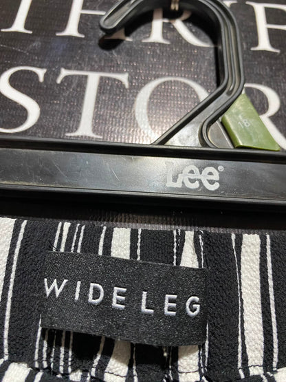 WIDE LEG |XXL| WAIST 38| A7| WOMEN'S BLACK & WHITE VERTICAL STRIPED WIDE-LEG TROUSERS