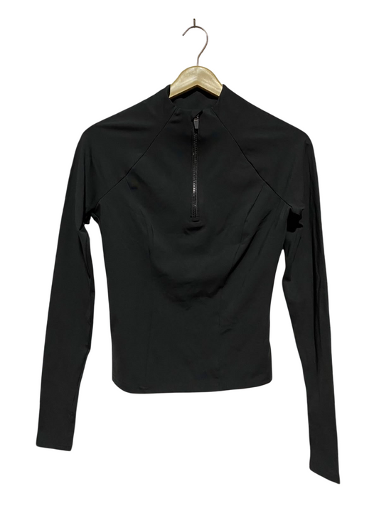 F&F |XS| BUST 16| A8| HALF-ZIP LONG-SLEEVE ATHLETIC TOP - MIDNIGHT BLACK