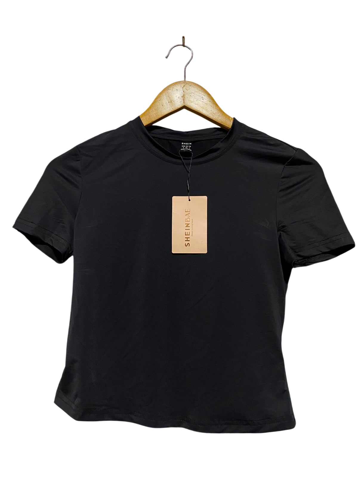 SHEIN BAE |S| BUST 15| A8| BASIC FITTED CREW NECK CROP T-SHIRT - MIDNIGHT BLACK