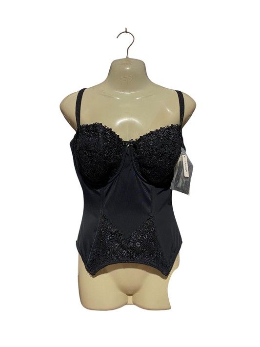 GEORGE |M| BUST 16| A8| LACE OVERLAY CORSET BUSTIER TOP / LINGERIE BODYSUIT - MIDNIGHT BLACK