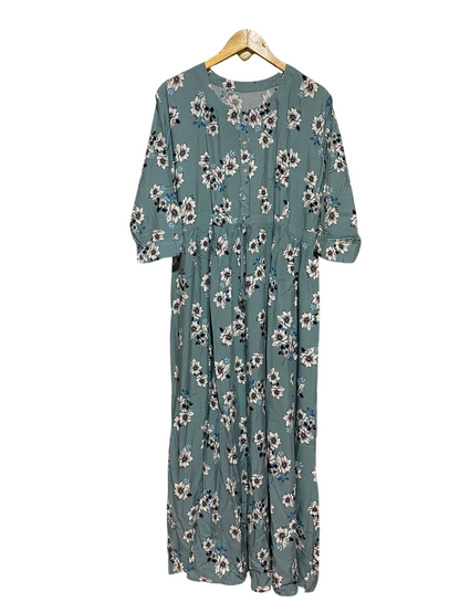 |XL| BUST 23| A9| FLORAL PRINT BUTTON-FRONT MAXI DRESS - DUSTY SAGE GREEN