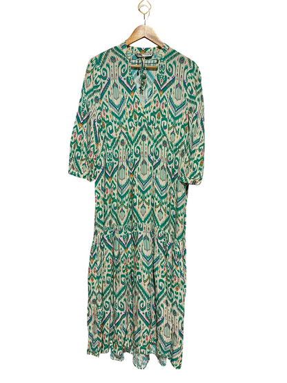 ZARA |M| BUST 20| A9| FLORAL PRINT TIE-STRAP TIERED MIDI DRESS - SAGE GREEN MULTI