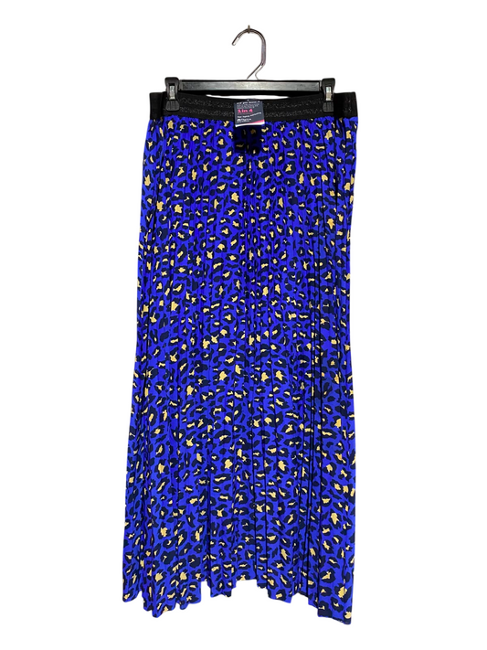 KLASS |XXL| WAIST 34| A9| HIGH-WAISTED PLEATED LEOPARD PRINT MAXI SKIRT - ELECTRIC ROYAL BLUE