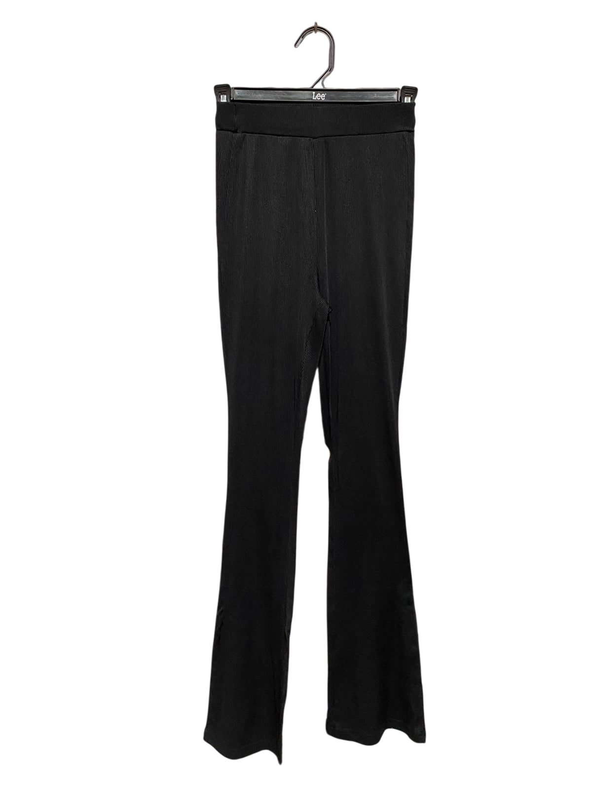 SHEIN |XS| WAIST 22| A9| HIGH-WAISTED RIBBED KNIT FLARED TROUSERS - JET BLACK