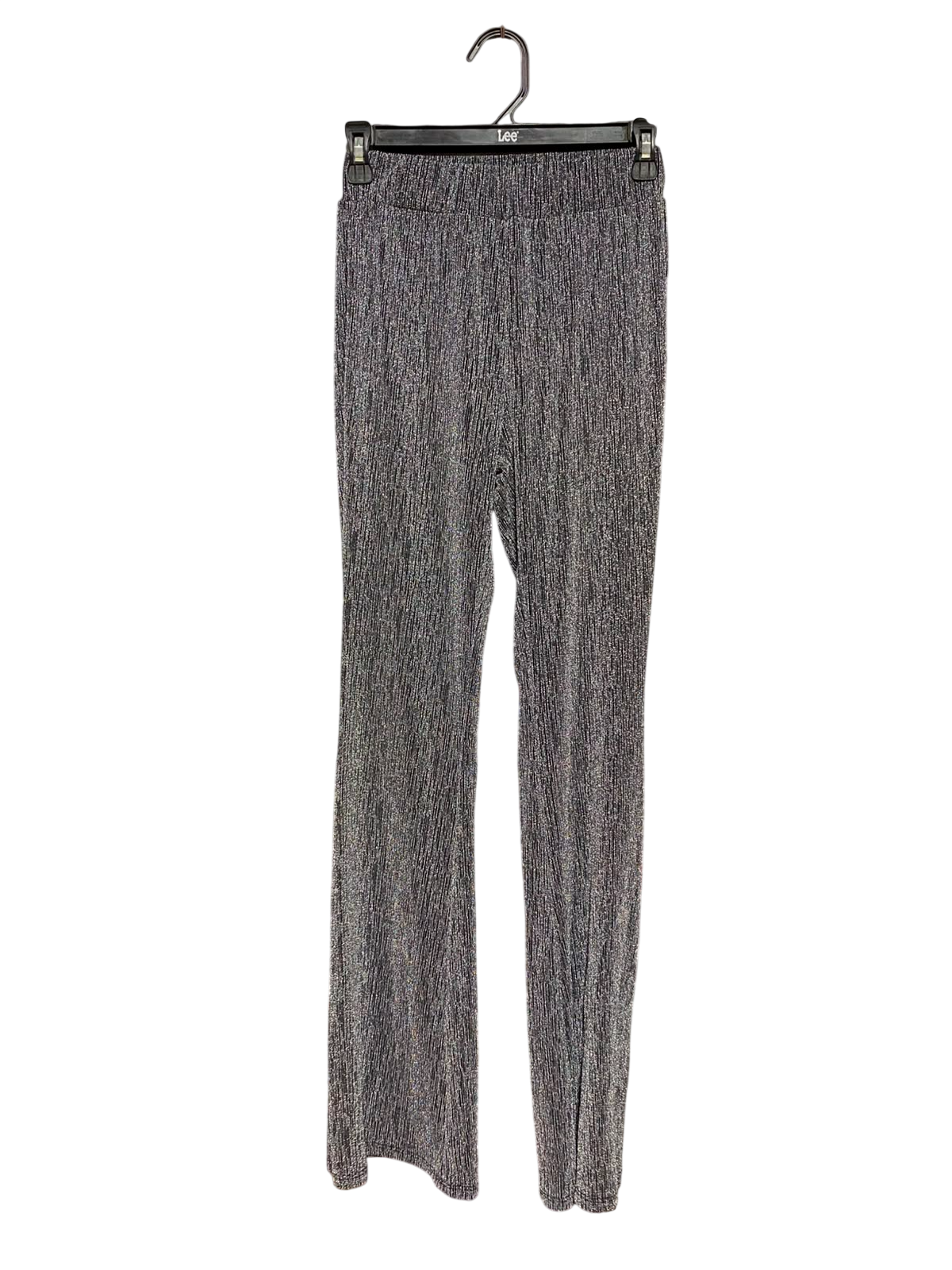 BLUE NAVY |XS| WAIST 24| HIGH-WAISTED SHIMMER GLITTER FLARED TROUSERS - METALLIC SILVER & BLACK