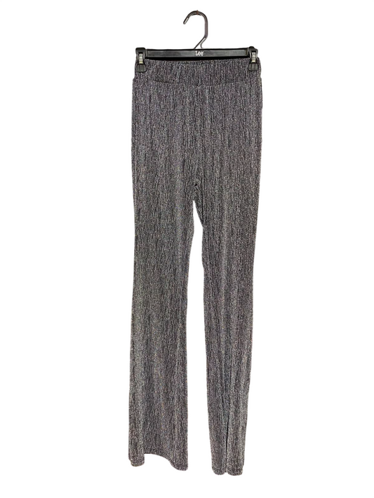 BLUE NAVY |XS| WAIST 24| HIGH-WAISTED SHIMMER GLITTER FLARED TROUSERS - METALLIC SILVER & BLACK