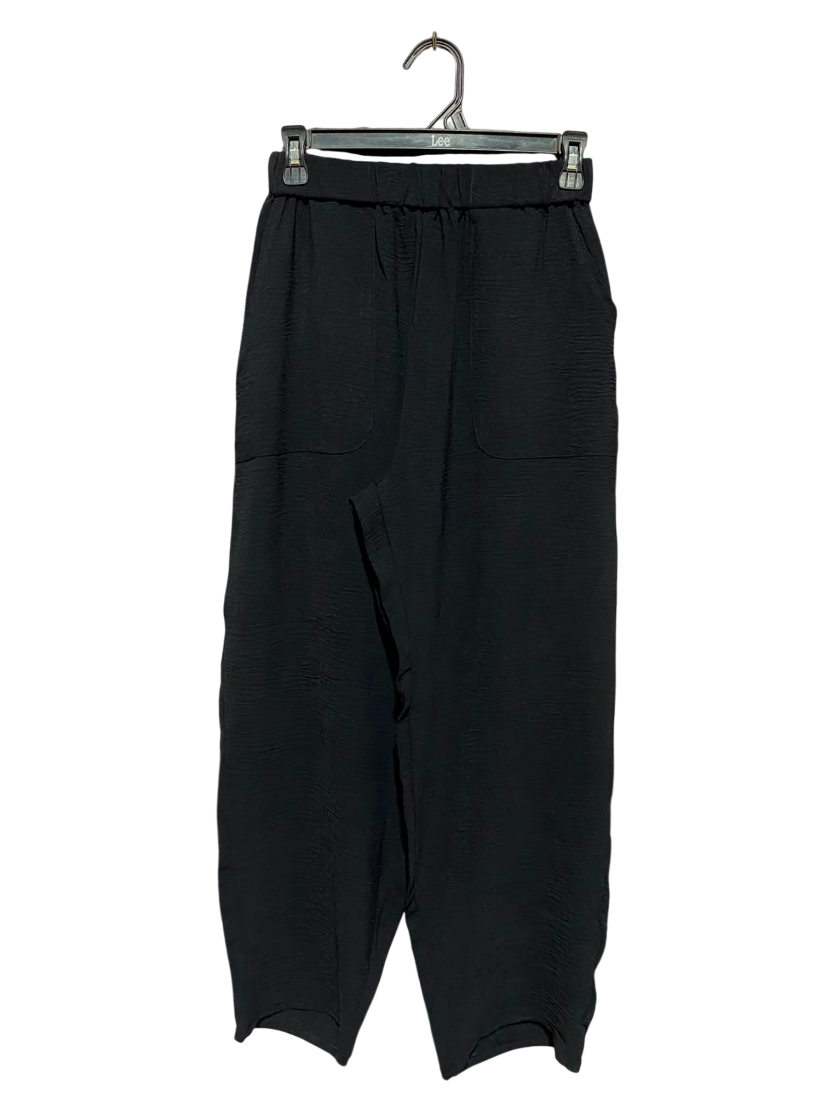 |XS| WAIST 24| A9| HIGH-WAISTED TEXTURED RELAXED CULOTTES / WIDE-LEG TROUSERS - JET BLACK