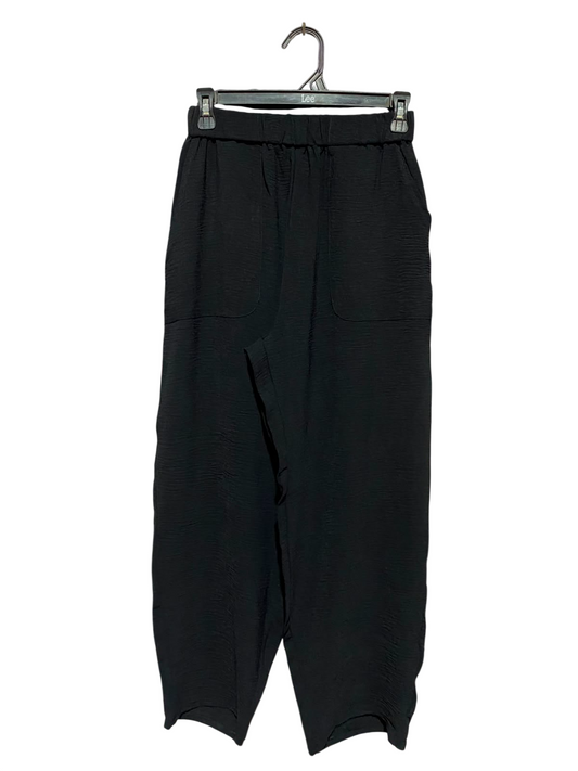|XS| WAIST 24| A9| HIGH-WAISTED TEXTURED RELAXED CULOTTES / WIDE-LEG TROUSERS - JET BLACK