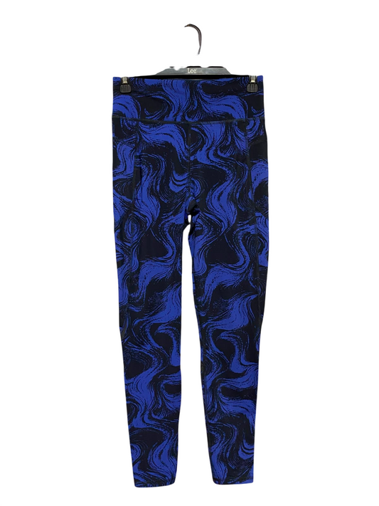 SWEATY BETTY |S| WAIST 26| A9| HIGH-WAISTED ABSTRACT MARBLE PRINT ATHLETIC LEGGINGS - ROYAL BLUE & BLACK