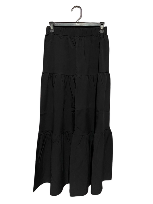 |S| WAIST 26| A9|HIGH-WAISTED TIERED A-LINE MAXI SKIRT - CLASSIC BLACK
