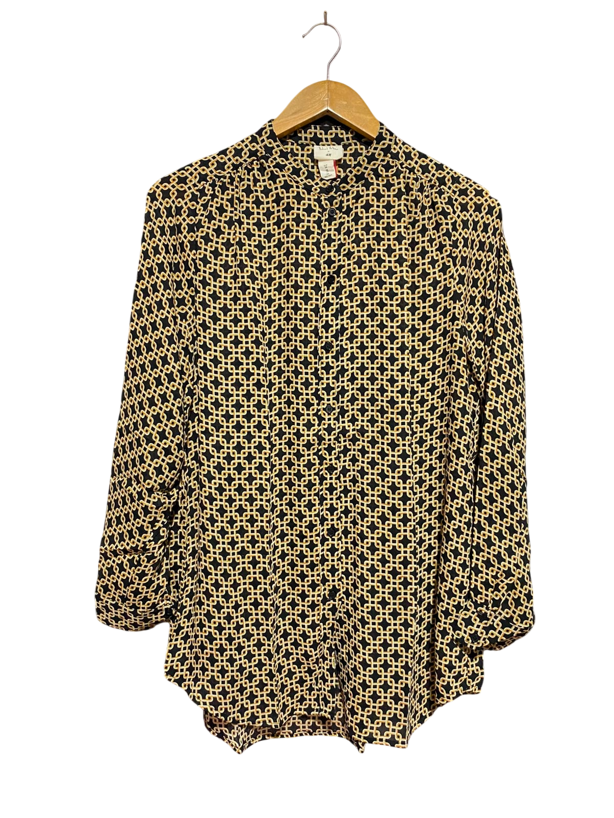 H&M |L| BUST 22| A9| CHAIN LINK GEOMETRIC PRINT BUTTON-DOWN SHIRT - BLACK & GOLD