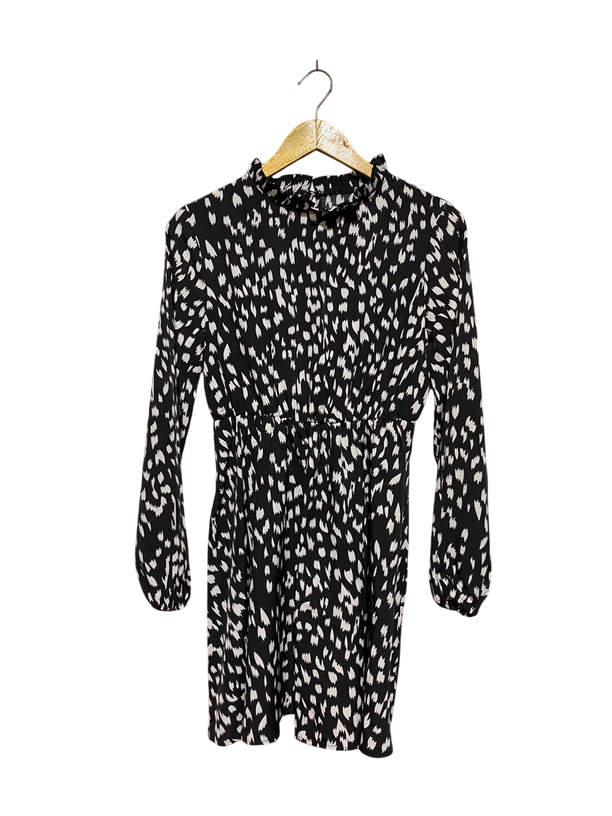 SHEIN |M| BUST 18| A9| ABSTRACT PRINT HIGH-NECK LONG SLEEVE MINI DRESS - BLACK & WHITE