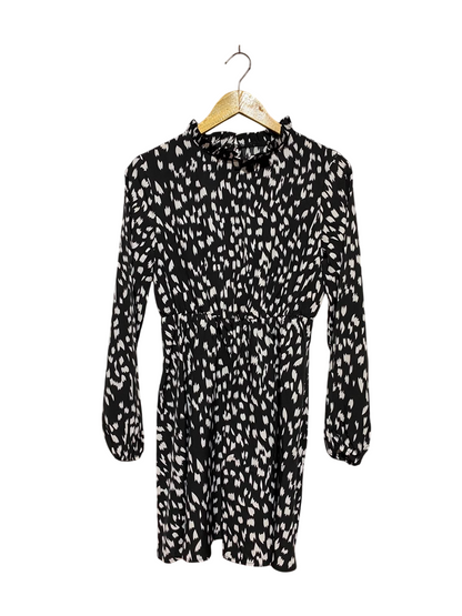 SHEIN |M| BUST 18| A9| ABSTRACT PRINT HIGH-NECK LONG SLEEVE MINI DRESS - BLACK & WHITE