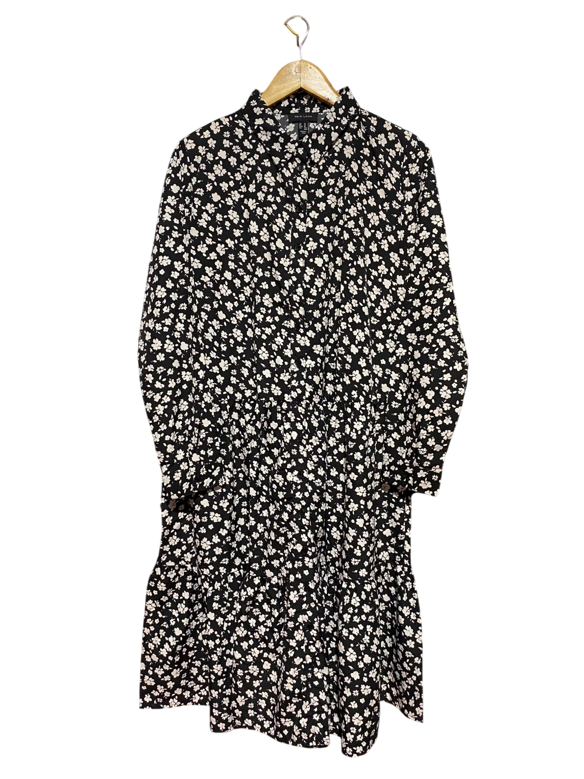 NEW LOOK |L| BUST 20| A9| DITSY FLORAL PRINT TIERED SHIRT DRESS - BLACK & WHITE