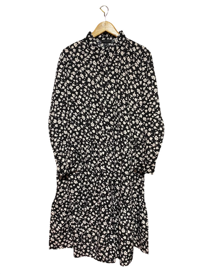 NEW LOOK |L| BUST 20| A9| DITSY FLORAL PRINT TIERED SHIRT DRESS - BLACK & WHITE