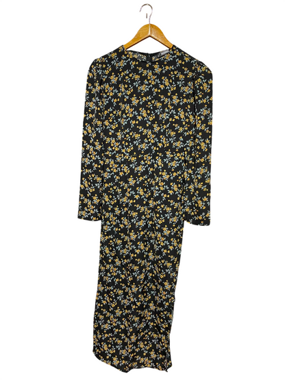 MISSGUIDED |M| BUST 16| A9| FLORAL PRINT LONG SLEEVE MAXI DRESS - BLACK & YELLOW