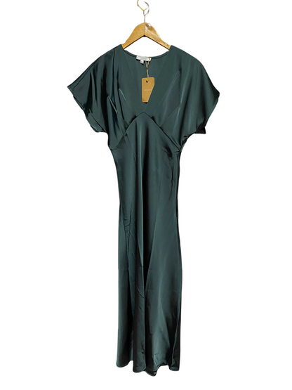 RIHOAS |S| BUST FREE| A9| SATIN V-NECK SHORT SLEEVE MAXI DRESS - EMERALD GREEN