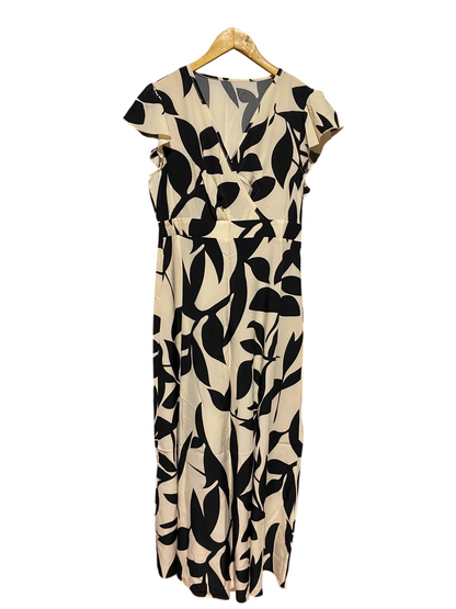 SHEIN |L| BUST 18| A9| MONOCHROME LEAF PRINT WRAP MAXI DRESS - BLACK & CREAM