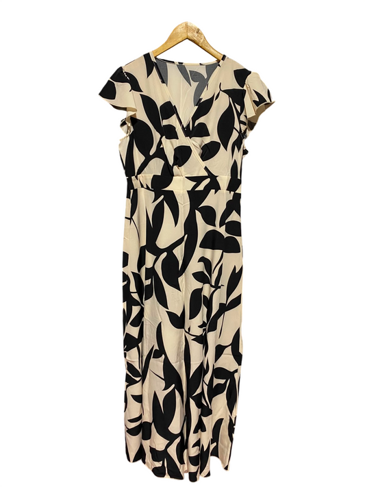 SHEIN |L| BUST 18| A9| MONOCHROME LEAF PRINT WRAP MAXI DRESS - BLACK & CREAM