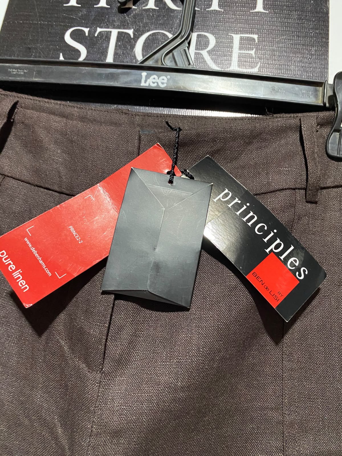 PRINCIPLES |L| WAIST 32| A9| PURE LINEN WIDE LEG TROUSERS - DARK BROWN