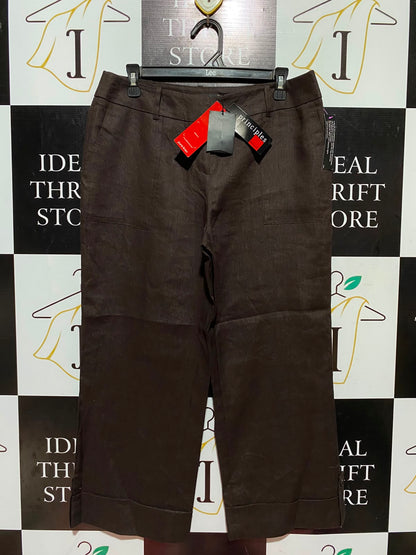 PRINCIPLES |L| WAIST 32| A9| PURE LINEN WIDE LEG TROUSERS - DARK BROWN