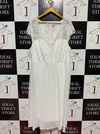 SHEIN CURVE |XL| BUST 20| A9| LACE OVERLAY CHIFFON MAXI DRESS - WHITE / IVORY