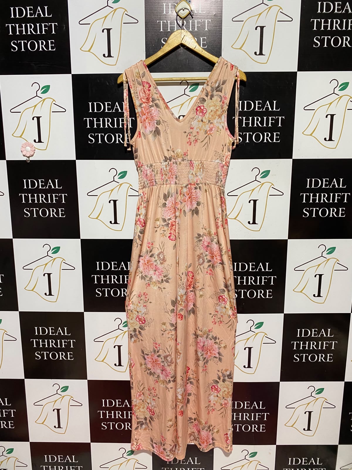 GEORGE |S| BUST 16| A9| FLORAL PRINT V-NECK MAXI DRESS - PEACH / PINK