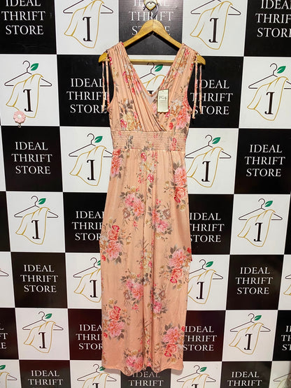 GEORGE |S| BUST 16| A9| FLORAL PRINT V-NECK MAXI DRESS - PEACH / PINK