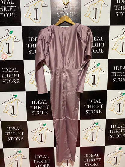 SHEIN |XS| BUST FREE| A9| SATIN LONG SLEEVE RUFFLED FRONT MIDI DRESS - MAUVE / DUSTY PINK