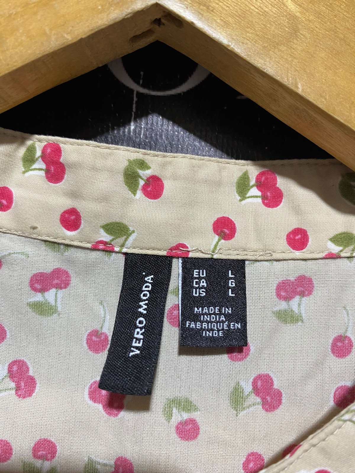VERO MODA |L| BUST 21| A9| CHERRY PRINT COTTON MANDARIN COLLAR KURTI DRESS - BEIGE / RED
