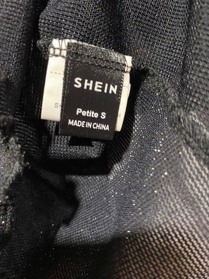 SHEIN |S| BUST 15| A9| BLACK SHIMMER MESH SHORT SLEEVE TOP WITH LETTUCE TRIM