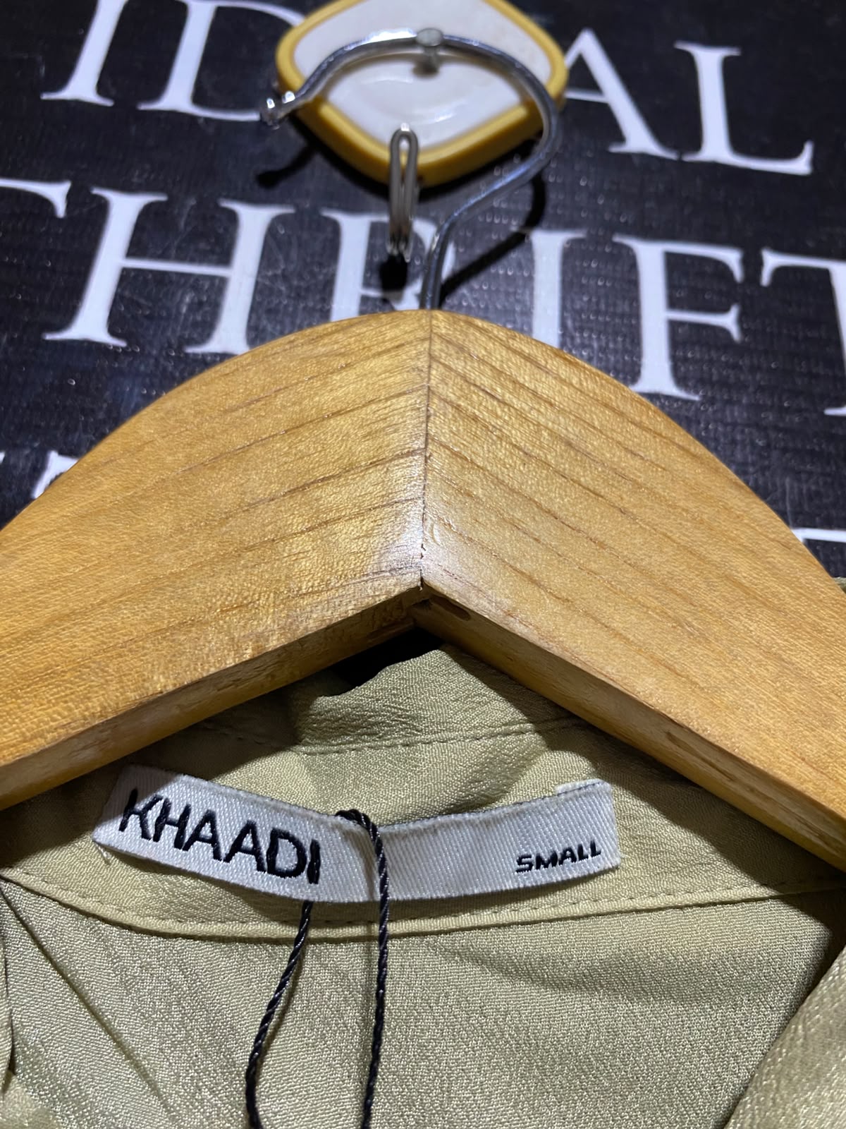 KHAADI |S| BUST 19| A9| EMBROIDERED FLORAL SILK SHIRT DRESS - OLIVE GREEN